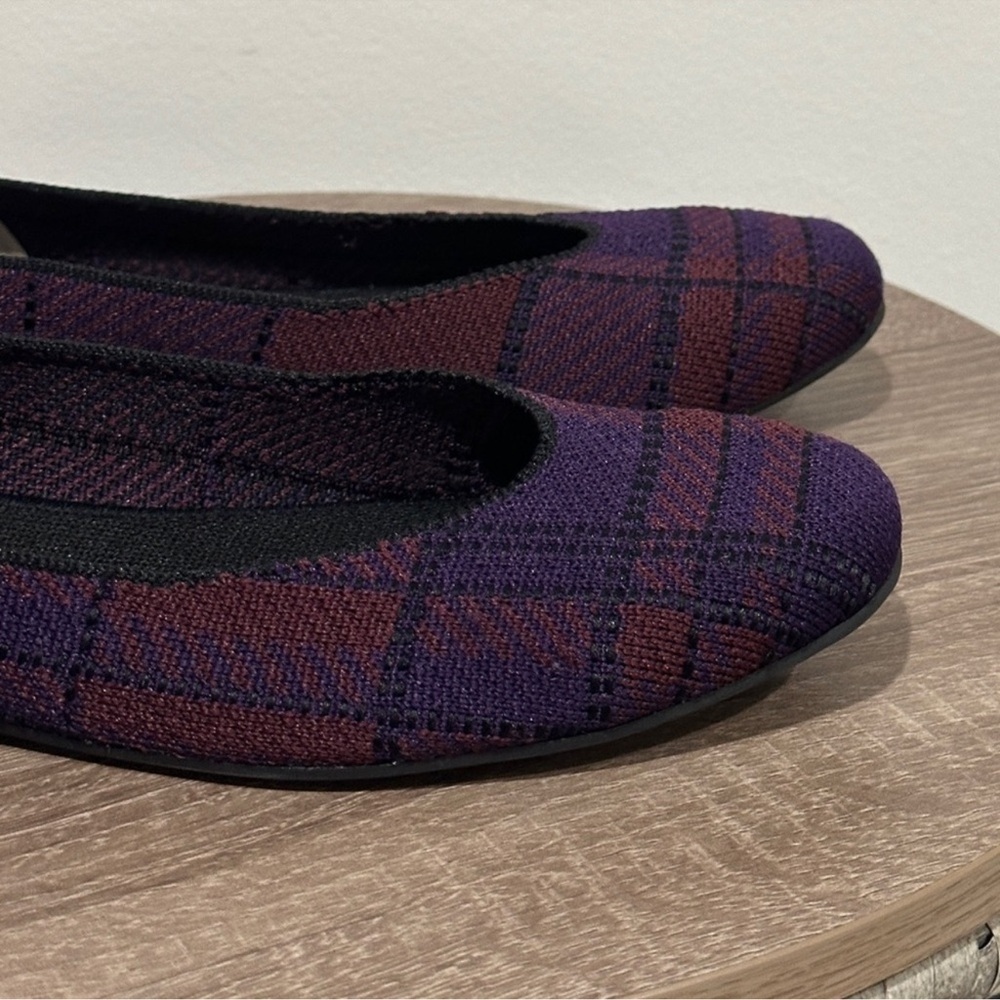 Rothys Square Toe Cranberry Plaid Flat Shoes - Picture 3 of 11